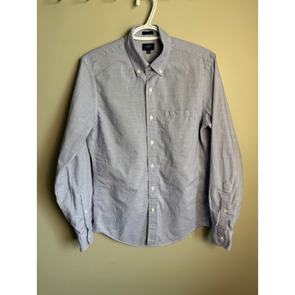 J.Crew Factory Mens Slim Fit Button Down Shirt S Micro Stripe Long Sleeve Blue